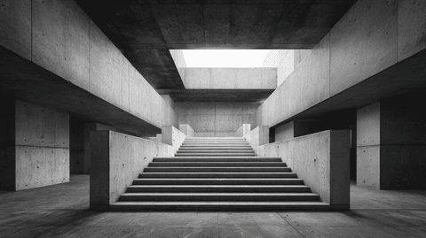 Brutalist Concrete Staircase: brutalist, architecture — AI-generated Architecture image made with Midjourney