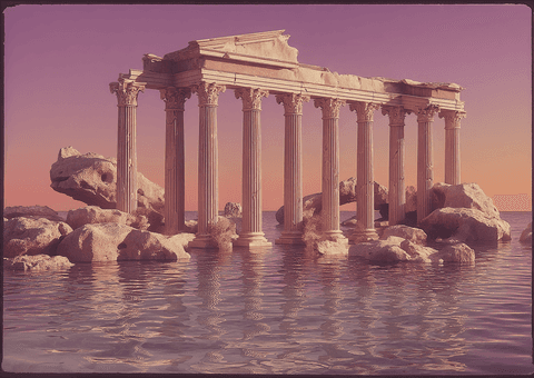 Ruins by the Sea: ruins, temple — AI-generated Concept Art image made with Midjourney