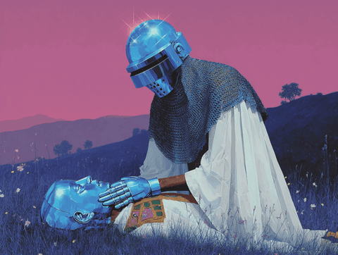 Knight Robot and Fallen Android: robot, knight — AI-generated Concept Art image made with Midjourney