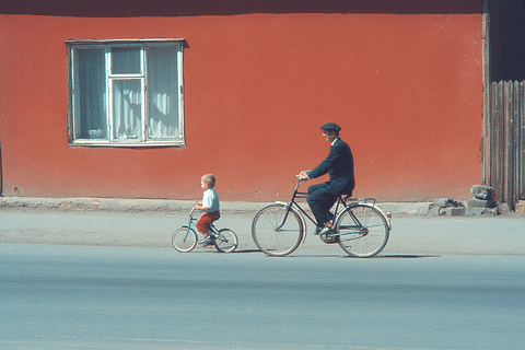 Father and Child on Bicycles: photorealistic, bicycle — AI-generated Photorealistic image made with Midjourney