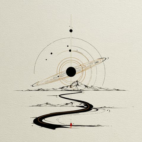 Orbiting Road Sketch: minimal, cosmic — AI-generated Concept Art image made with Midjourney