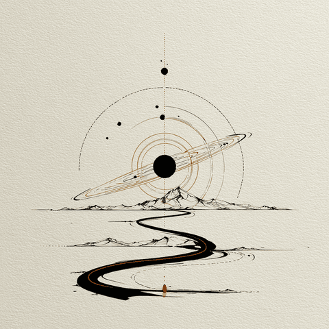 Orbiting Road Sketch: minimal, cosmic — AI-generated Concept Art image made with Midjourney