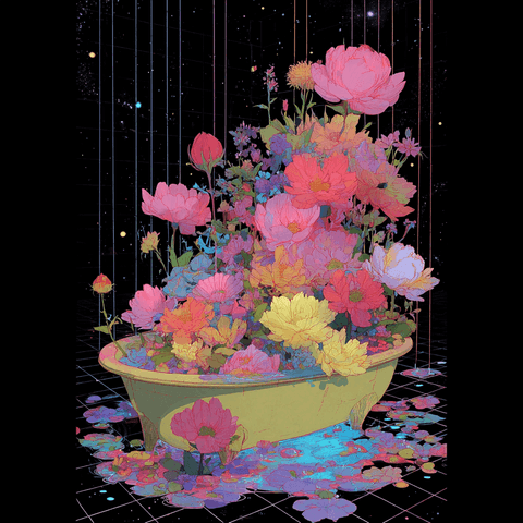 Galactic Garden: neon, flowers — AI-generated Concept Art image made with Midjourney