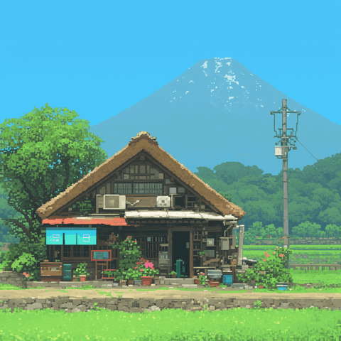 Pixel Village House: pixel, japan — AI-generated Concept Art image made with Midjourney