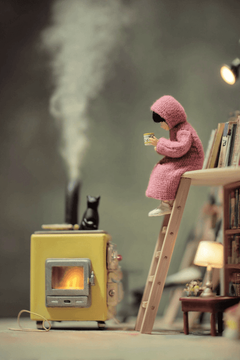 Cozy Miniature Ladder Scene: miniature, cozy — AI-generated Concept Art image made with Midjourney