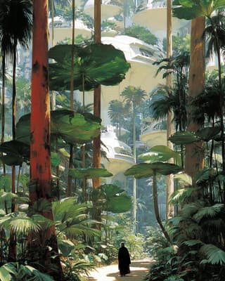 Vertical Jungle Megastructure: architecture, jungle — AI-generated Concept Art image made with Midjourney