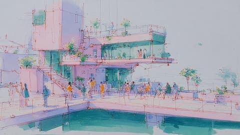 Architectural Sketch Plaza: architecture, sketch — AI-generated Architecture image made with Midjourney
