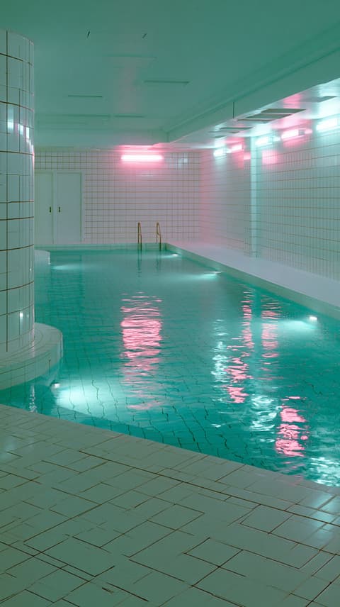 Neon Liminal Pool: pool, liminal — AI-generated Photorealistic image made with Midjourney