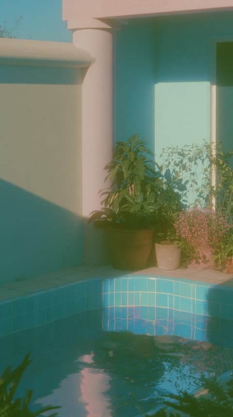 Pastel Backyard Pool: pool, pastel — AI-generated Photorealistic image made with Midjourney