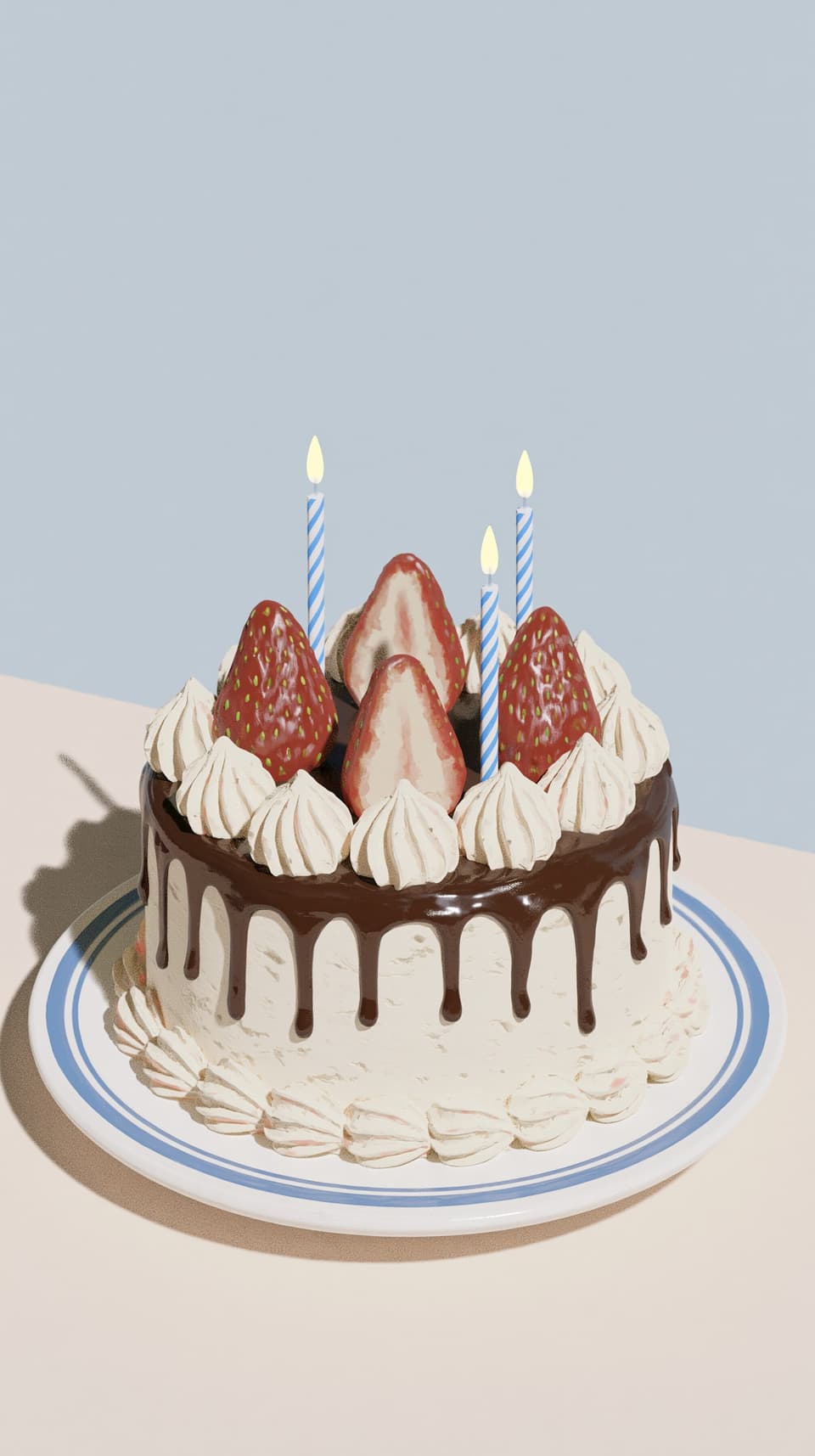 Strawberry Drip Birthday Cake: cake, dessert — AI-generated Concept Art image made with Midjourney