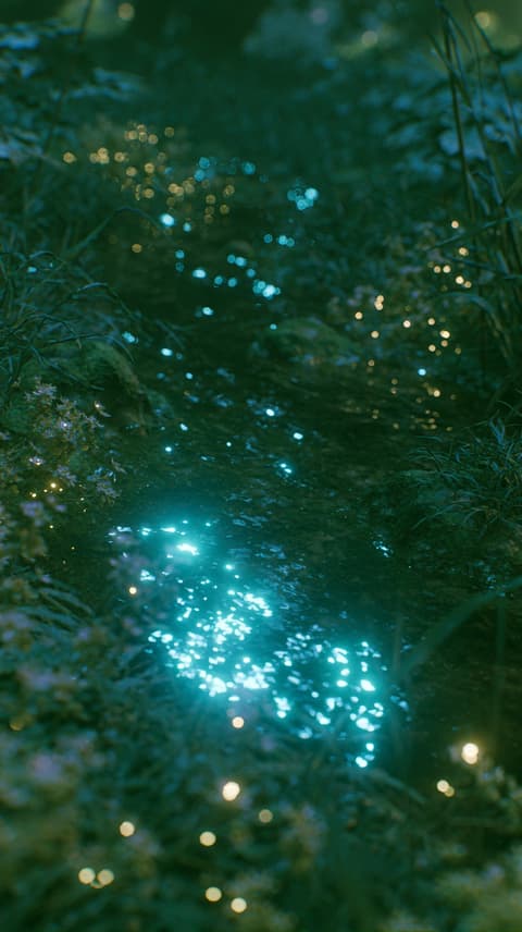 Bioluminescent Stream: bioluminescent, nature — AI-generated Concept Art image made with Midjourney