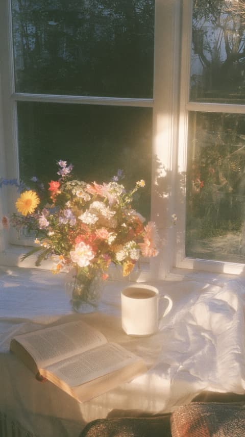 Morning Light on the Sill: flowers, sunlight — AI-generated Photorealistic image made with Midjourney