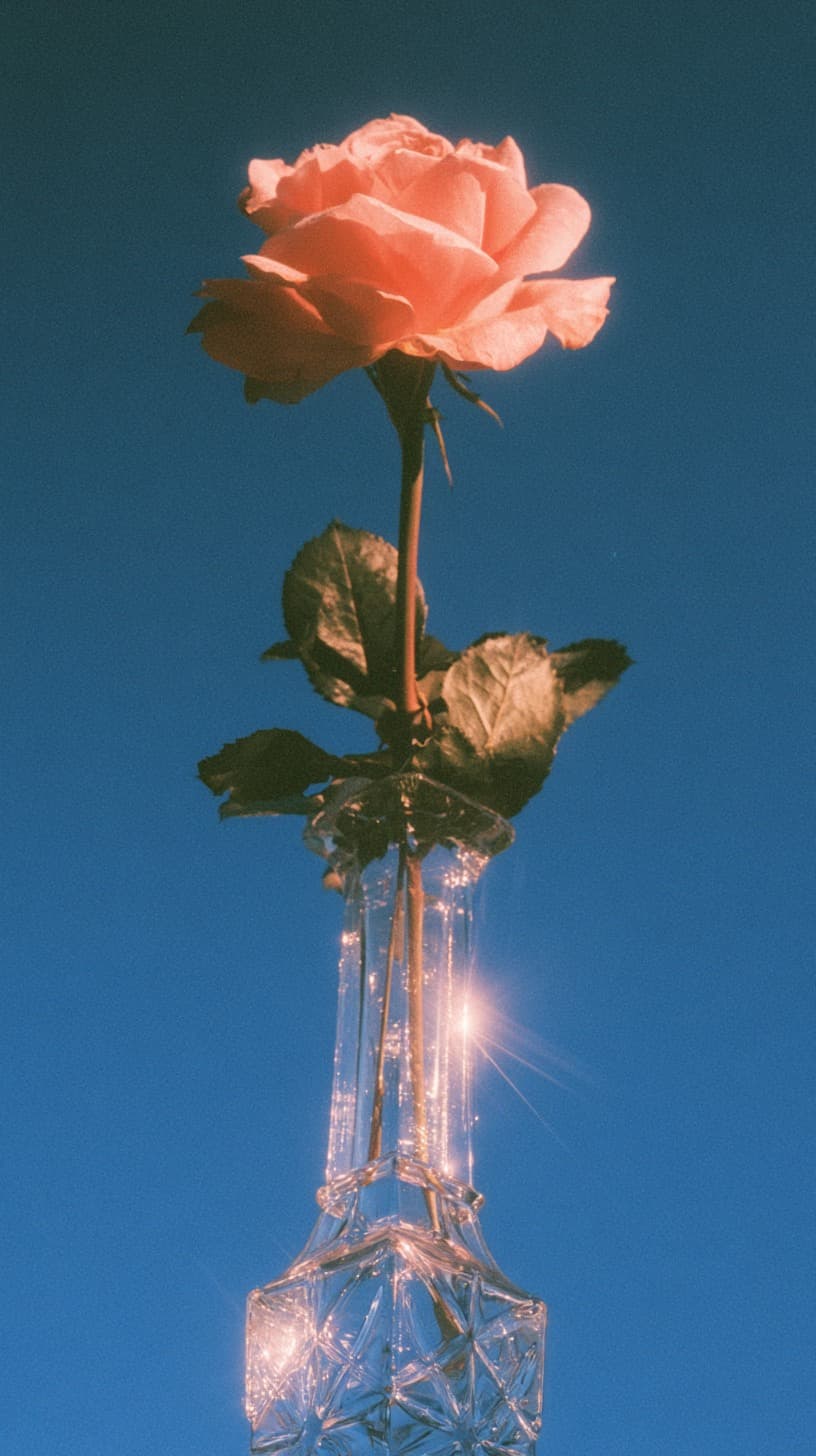 Rose in a Crystal Vase: flowers, rose — AI-generated Photorealistic image made with Midjourney