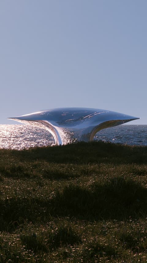 Chrome Canopy on the Headland: pavilion, chrome — AI-generated Concept Art image made with Midjourney