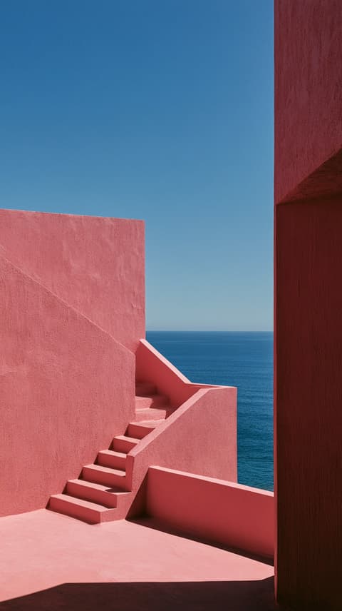 Pink Terrace Stair: architecture, pink — AI-generated Architecture image made with Midjourney