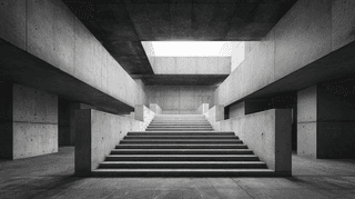 Brutalist Concrete Staircase: brutalist, architecture — AI-generated Architecture image made with Midjourney