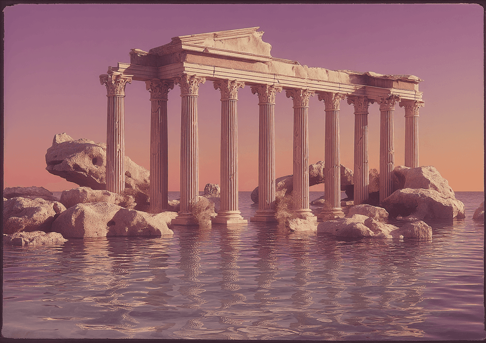 Ruins by the Sea: ruins, temple — AI-generated Concept Art image made with Midjourney