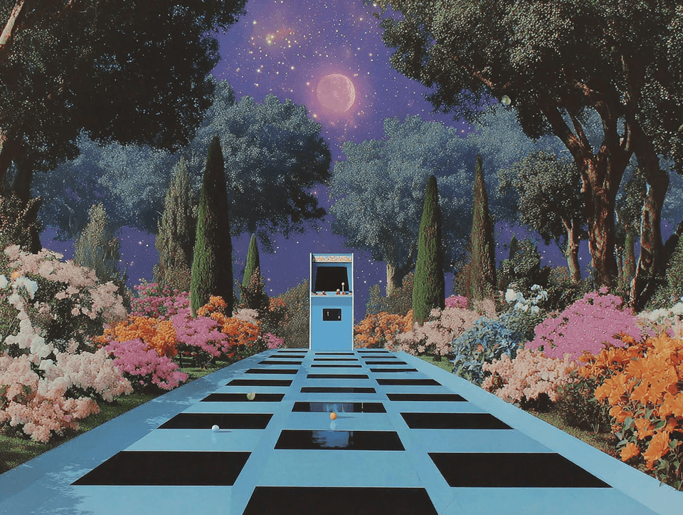 Cosmic Garden Arcade: surreal, garden — AI-generated Concept Art image made with Midjourney