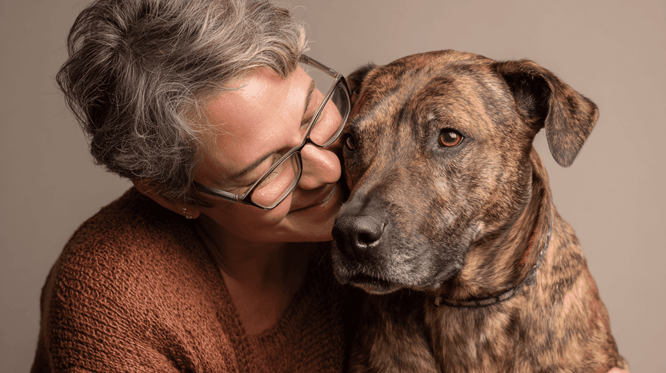 Elderly Woman with Dog: photorealistic, dog — AI-generated Photorealistic image made with Midjourney