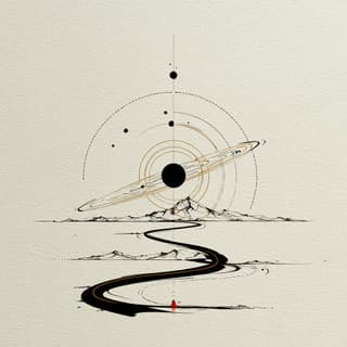 Orbiting Road Sketch: minimal, cosmic — AI-generated Concept Art image made with Midjourney