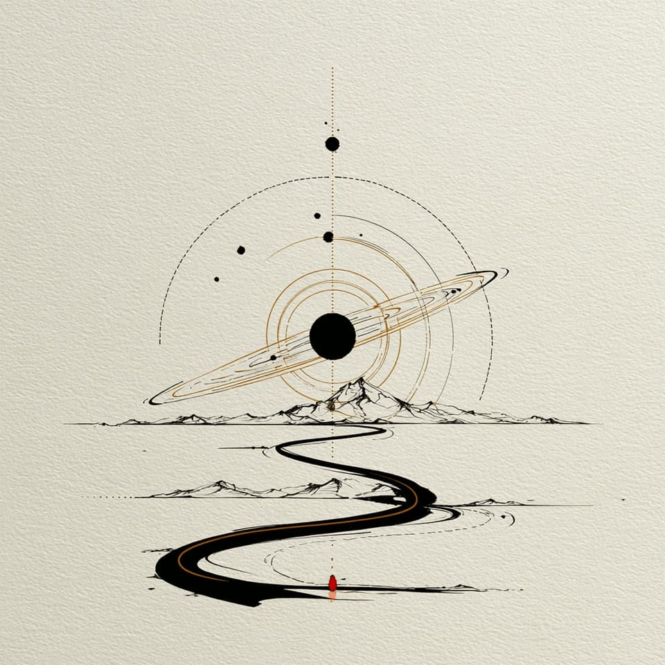 Orbiting Road Sketch: minimal, cosmic — AI-generated Concept Art image made with Midjourney