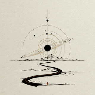 Orbiting Road Sketch: minimal, cosmic — AI-generated Concept Art image made with Midjourney