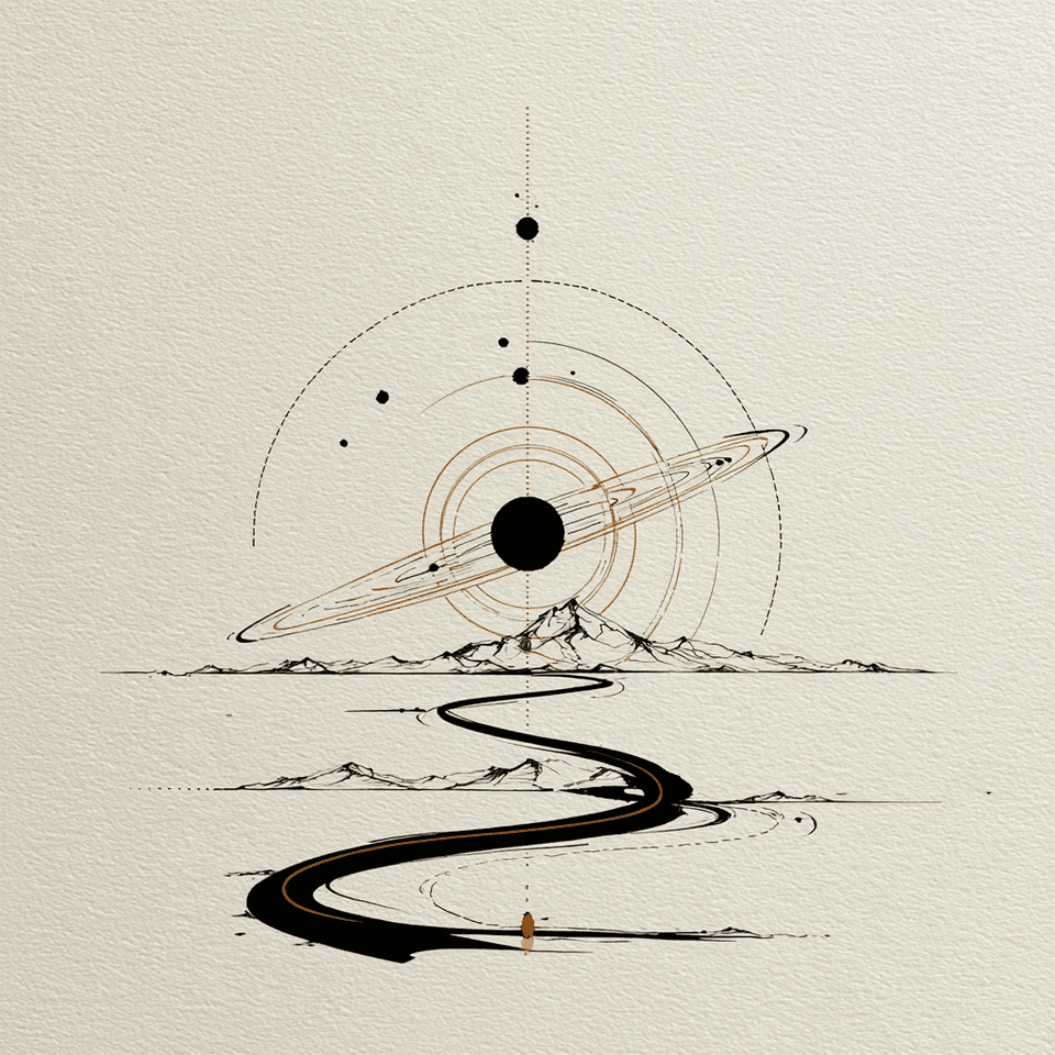 Orbiting Road Sketch: minimal, cosmic — AI-generated Concept Art image made with Midjourney
