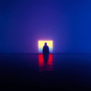Portal Reflection: neon, meditative — AI-generated Concept Art image made with Midjourney