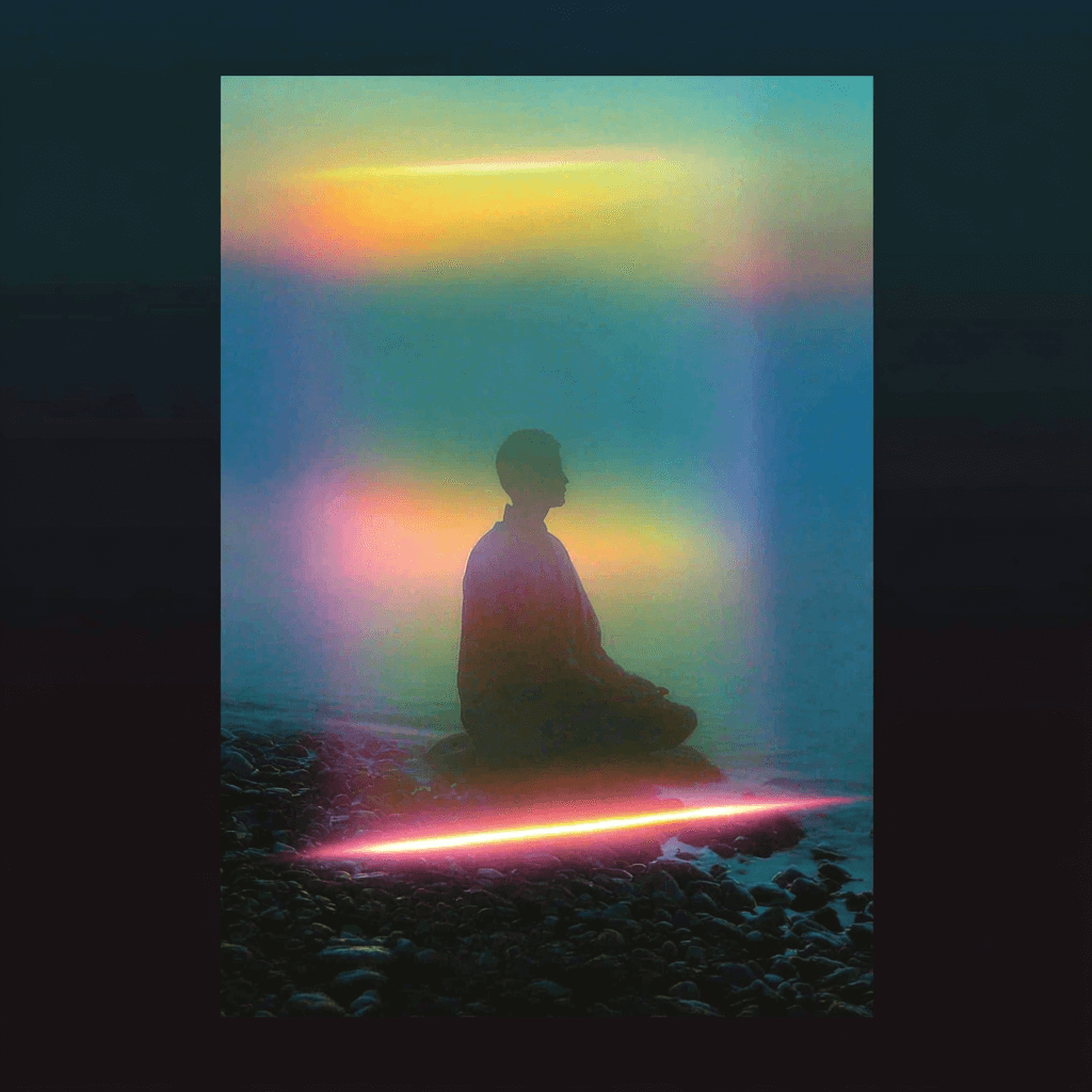 Meditation in Spectrum Light: aura, neon glow — AI-generated Concept Art image made with Midjourney