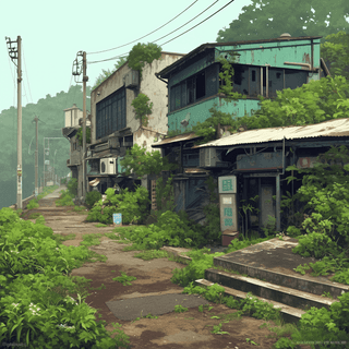 Overgrown Alleyway: abandoned, urban decay — AI-generated Concept Art image made with Midjourney