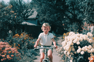 Child Riding Bicycle: child, bicycle — AI-generated Photorealistic image made with Midjourney