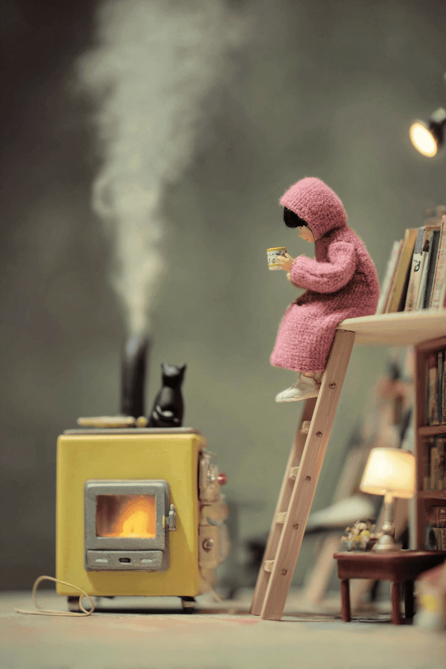 Cozy Miniature Ladder Scene: miniature, cozy — AI-generated Concept Art image made with Midjourney