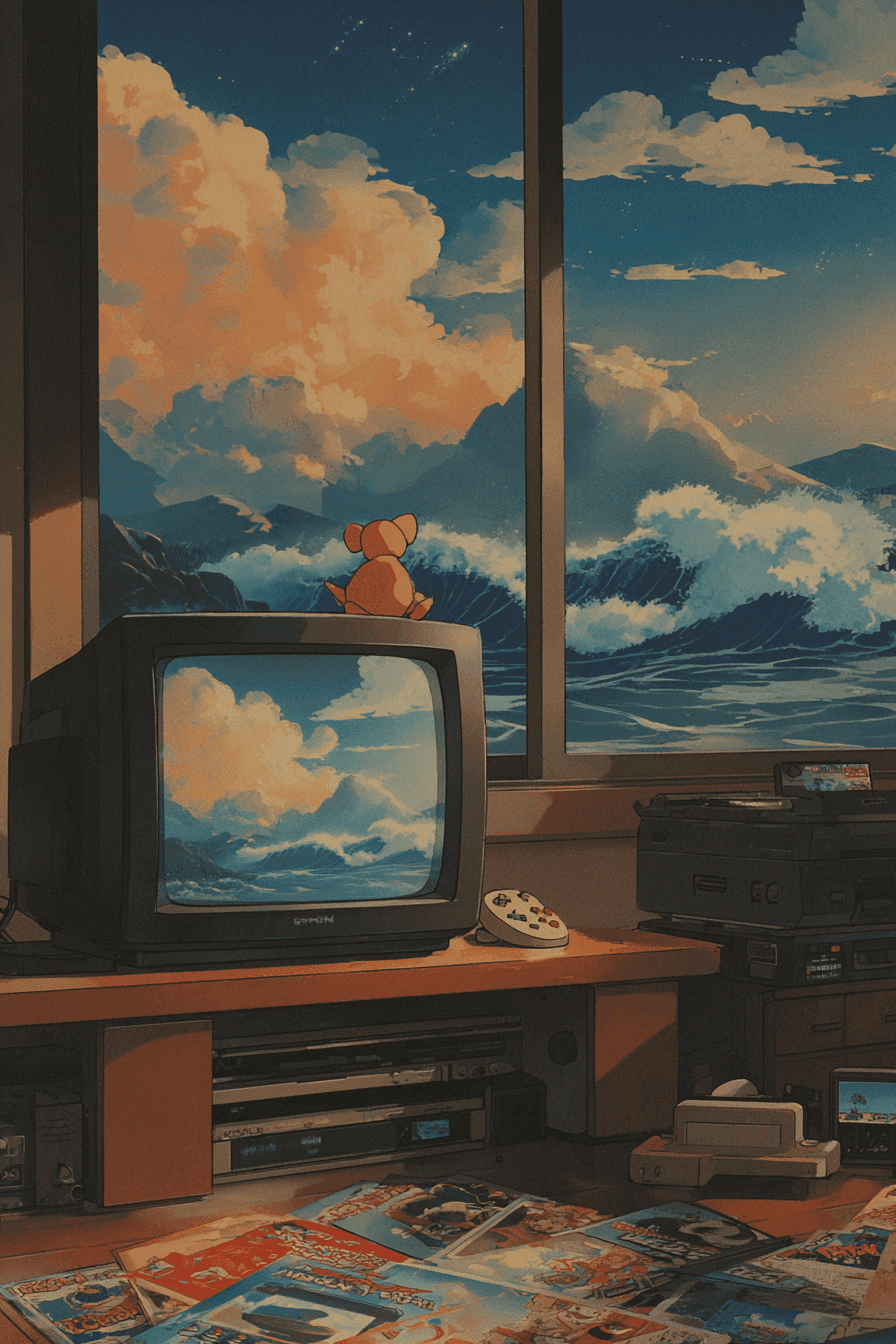 Retro Anime Room: anime, retro — AI-generated Concept Art image made with Midjourney
