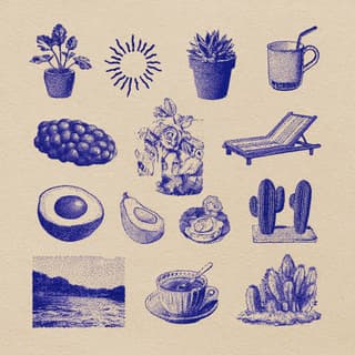 Blue Stipple Illustration Set: illustration, stipple — AI-generated Reference image made with Midjourney
