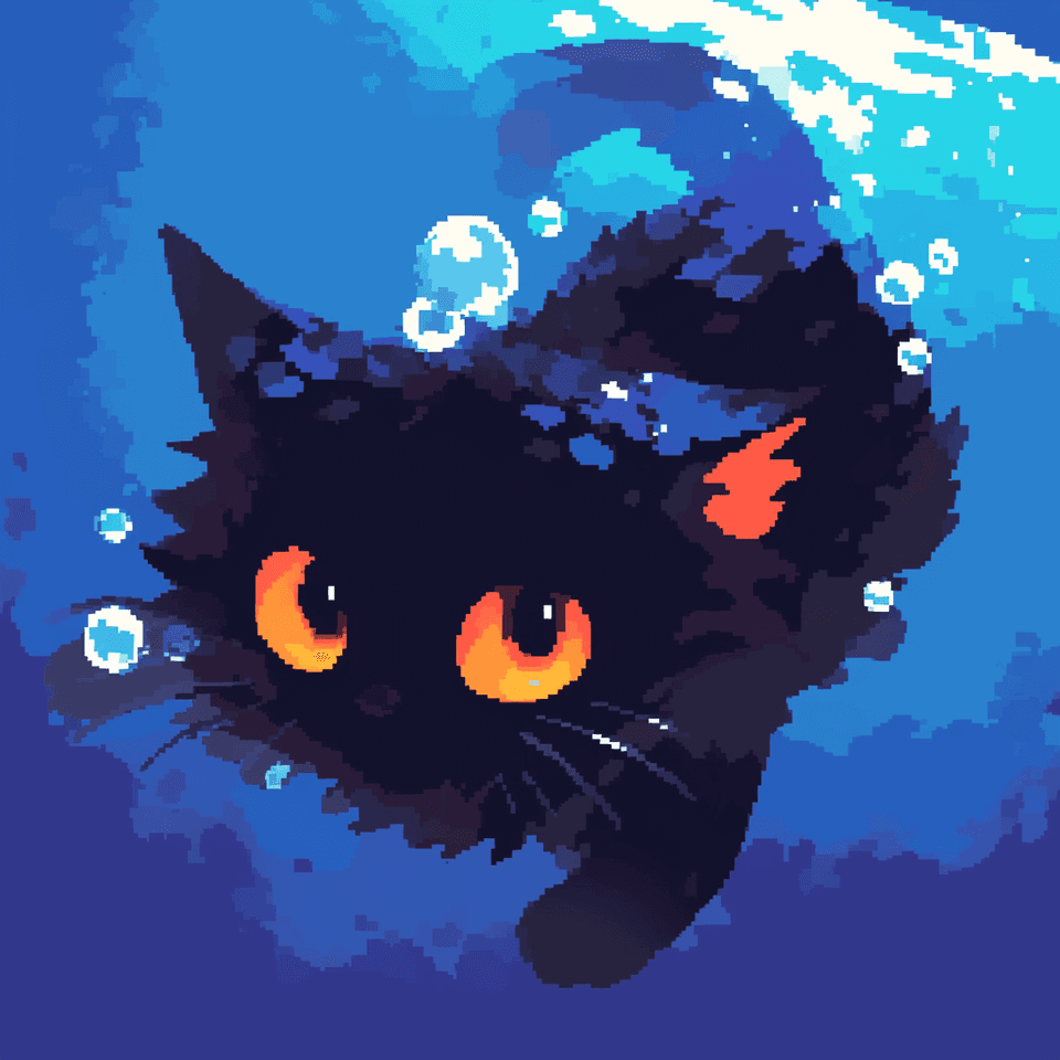 Pixel Cat Underwater: pixel, cat — AI-generated Concept Art image made with Midjourney