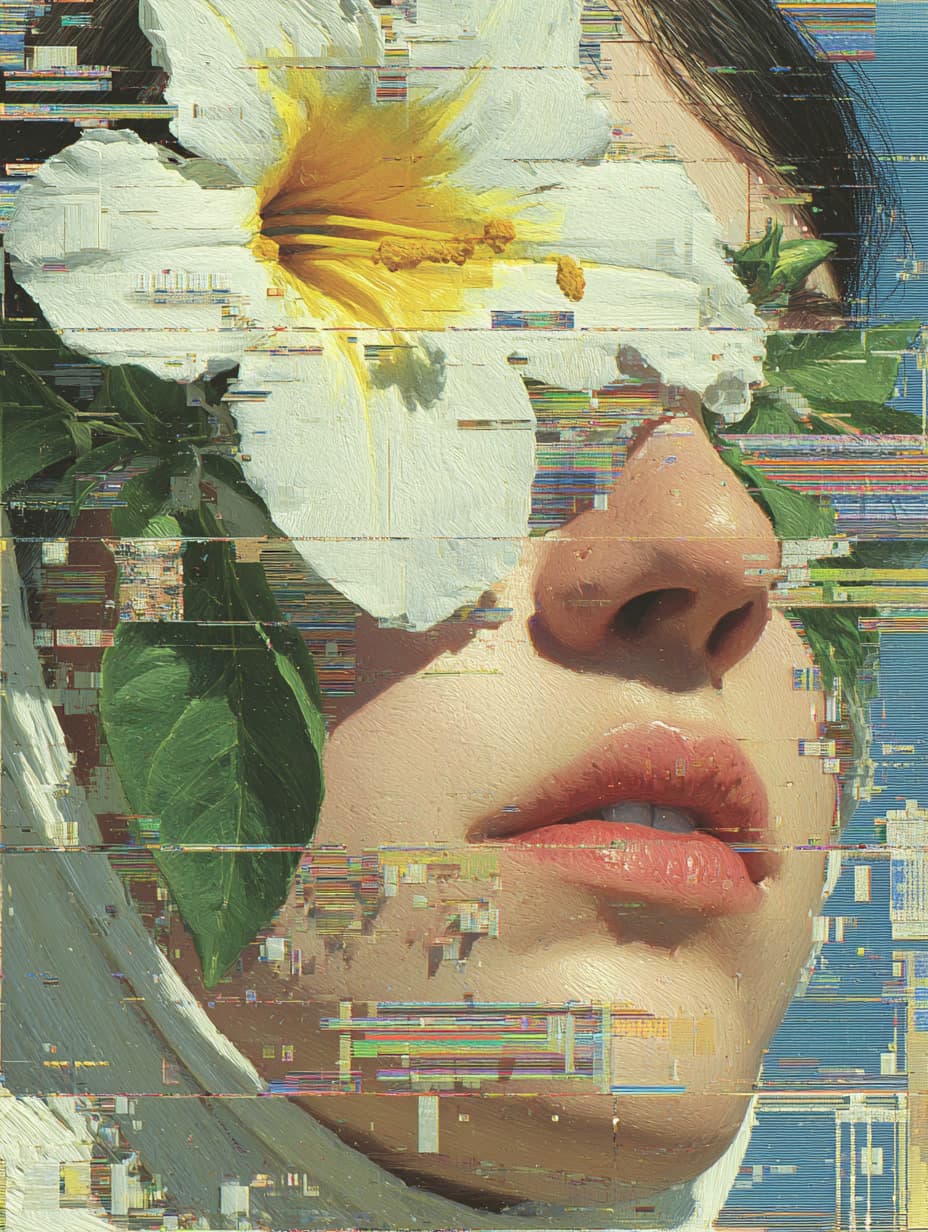 Painted Glitch Flower Face: painting, glitch — AI-generated Concept Art image made with Midjourney