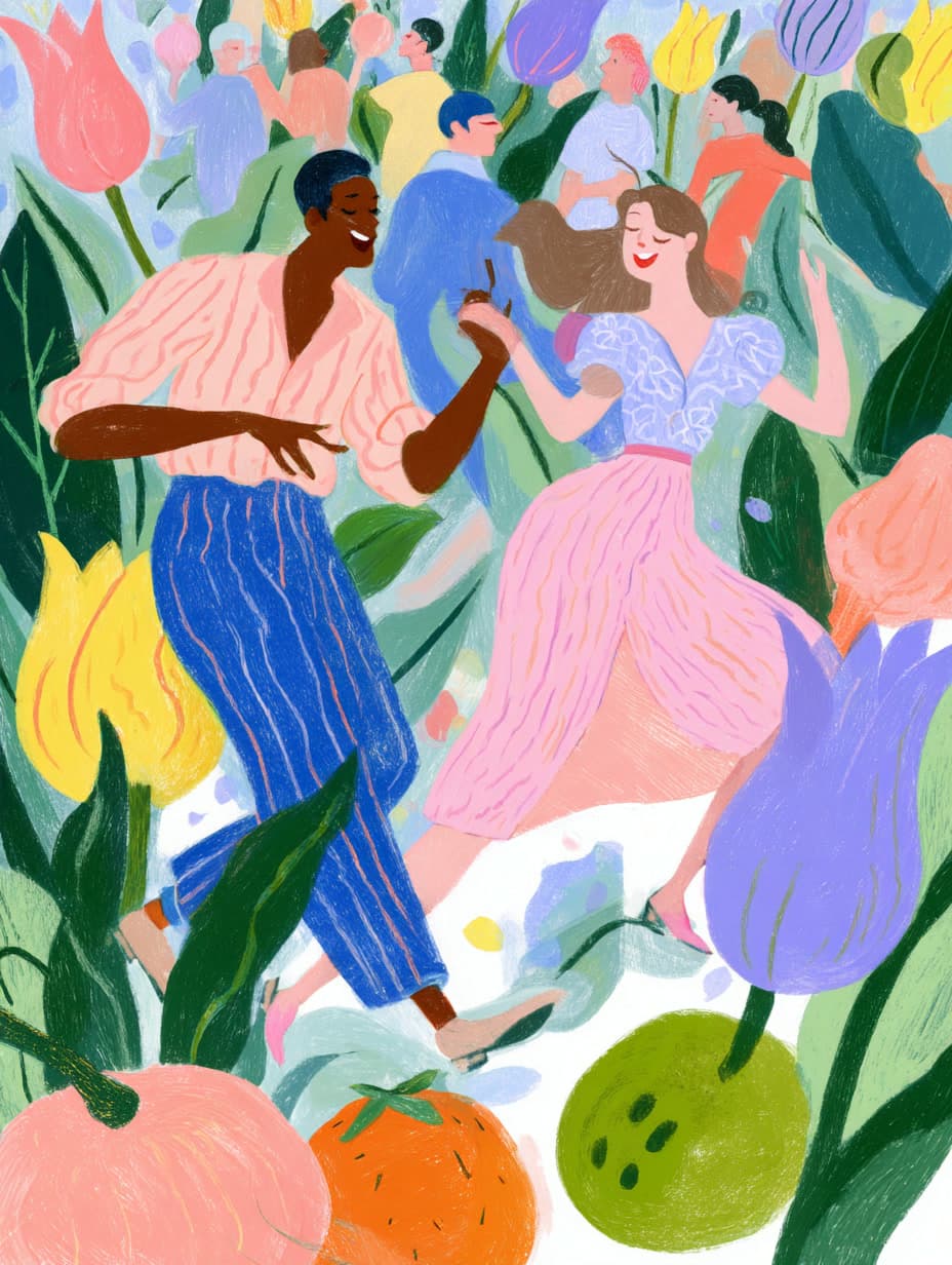 Dancing in the Garden: illustration, dance — AI-generated Concept Art image made with Midjourney