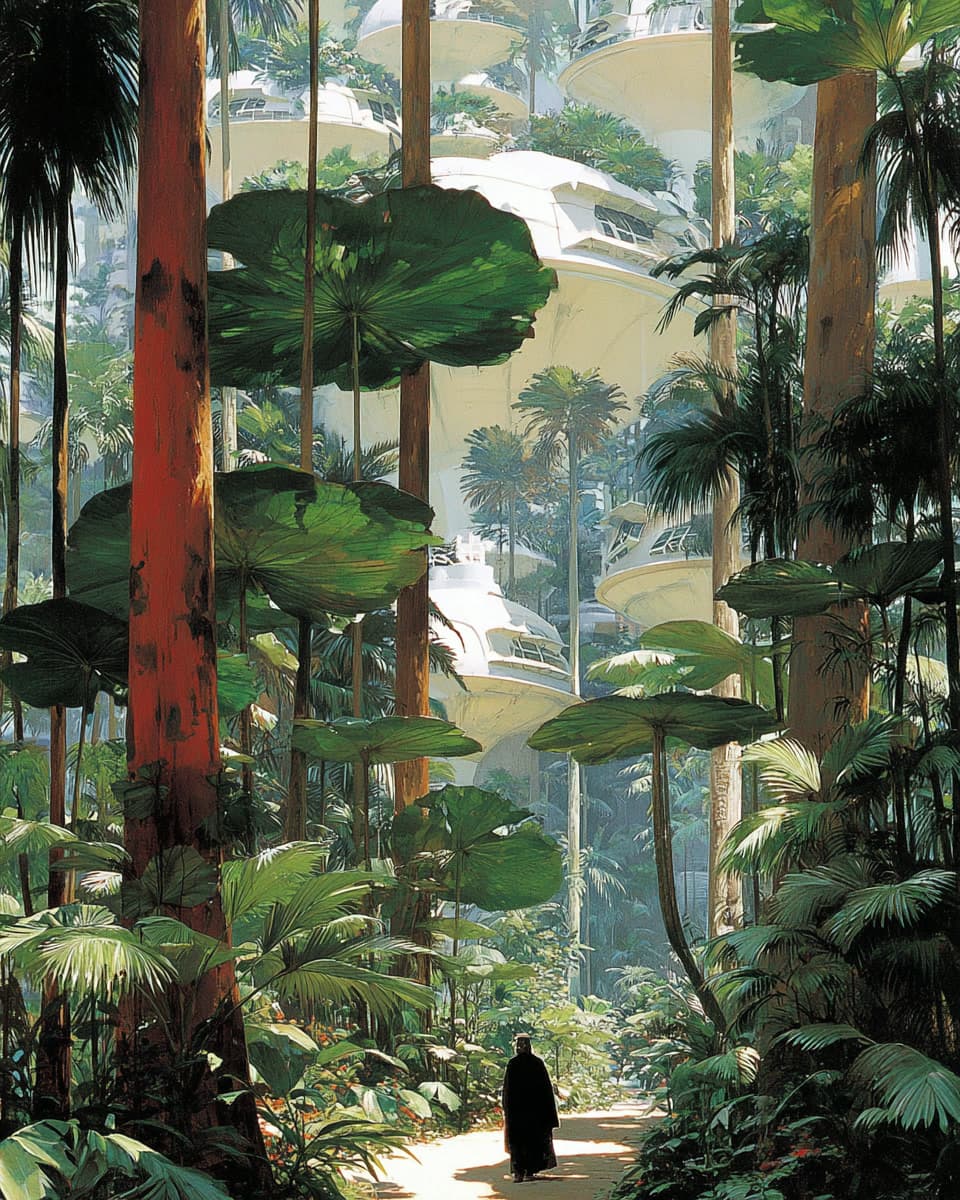 Vertical Jungle Megastructure: architecture, jungle — AI-generated Concept Art image made with Midjourney