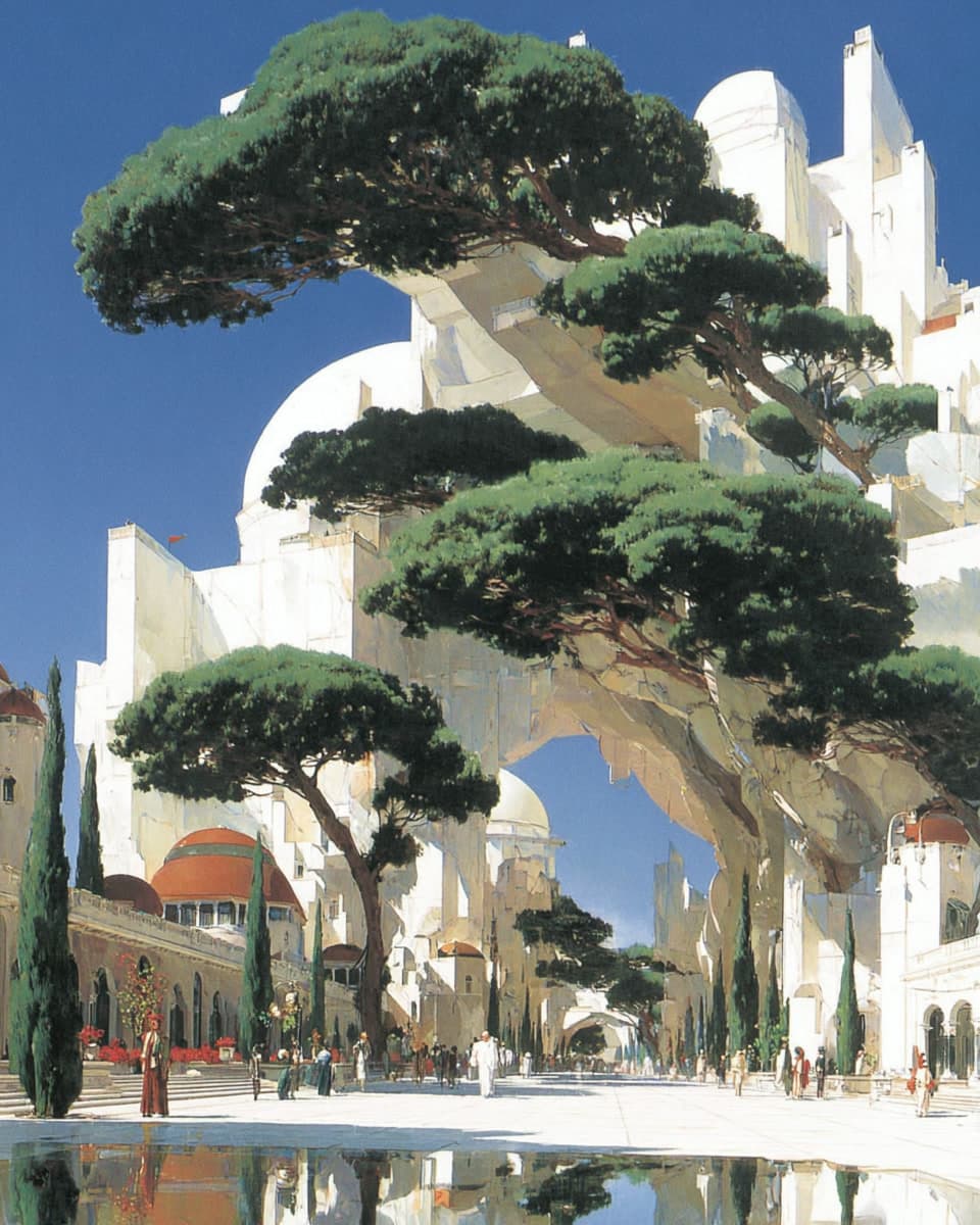 Mediterranean Fantasy City: architecture, fantasy — AI-generated Architecture image made with Midjourney