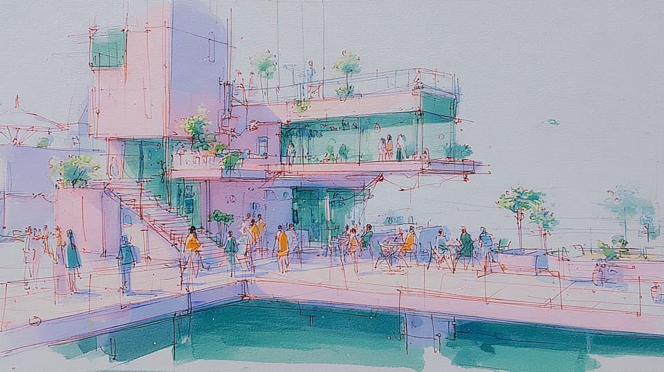 Architectural Sketch Plaza: architecture, sketch — AI-generated Architecture image made with Midjourney