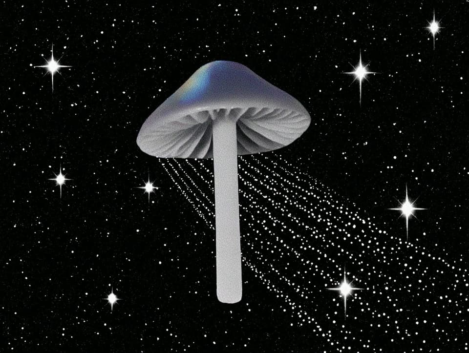 Cosmic Mushroom Collage: mushroom, stars — AI-generated Concept Art image made with Midjourney