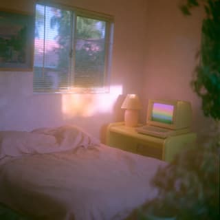 Pastel Retro Bedroom: bedroom, pastel — AI-generated Photorealistic image made with Midjourney