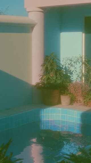 Pastel Backyard Pool: pool, pastel — AI-generated Photorealistic image made with Midjourney