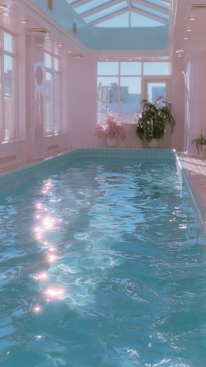 Pastel Indoor Pool: swimming pool, pastel — AI-generated Photorealistic image made with Midjourney