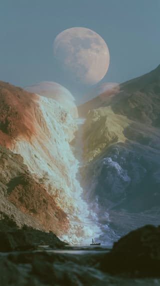 Moon Over the Divided Coast: moon, surreal — AI-generated Concept Art image made with Midjourney