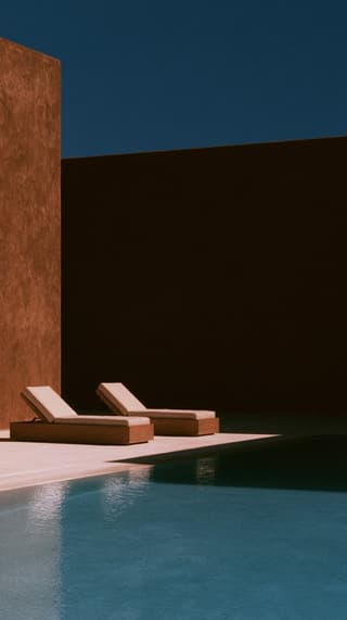 Terracotta Poolside Shadow: architecture, pool — AI-generated Architecture image made with Midjourney