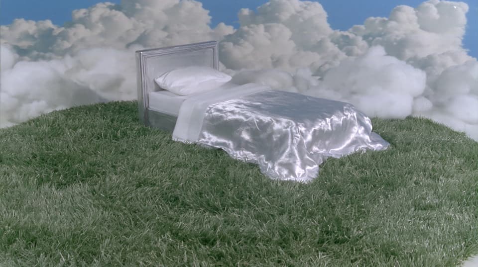 Bed on a Grass Island: liminal, dreamcore — AI-generated Concept Art image made with Midjourney