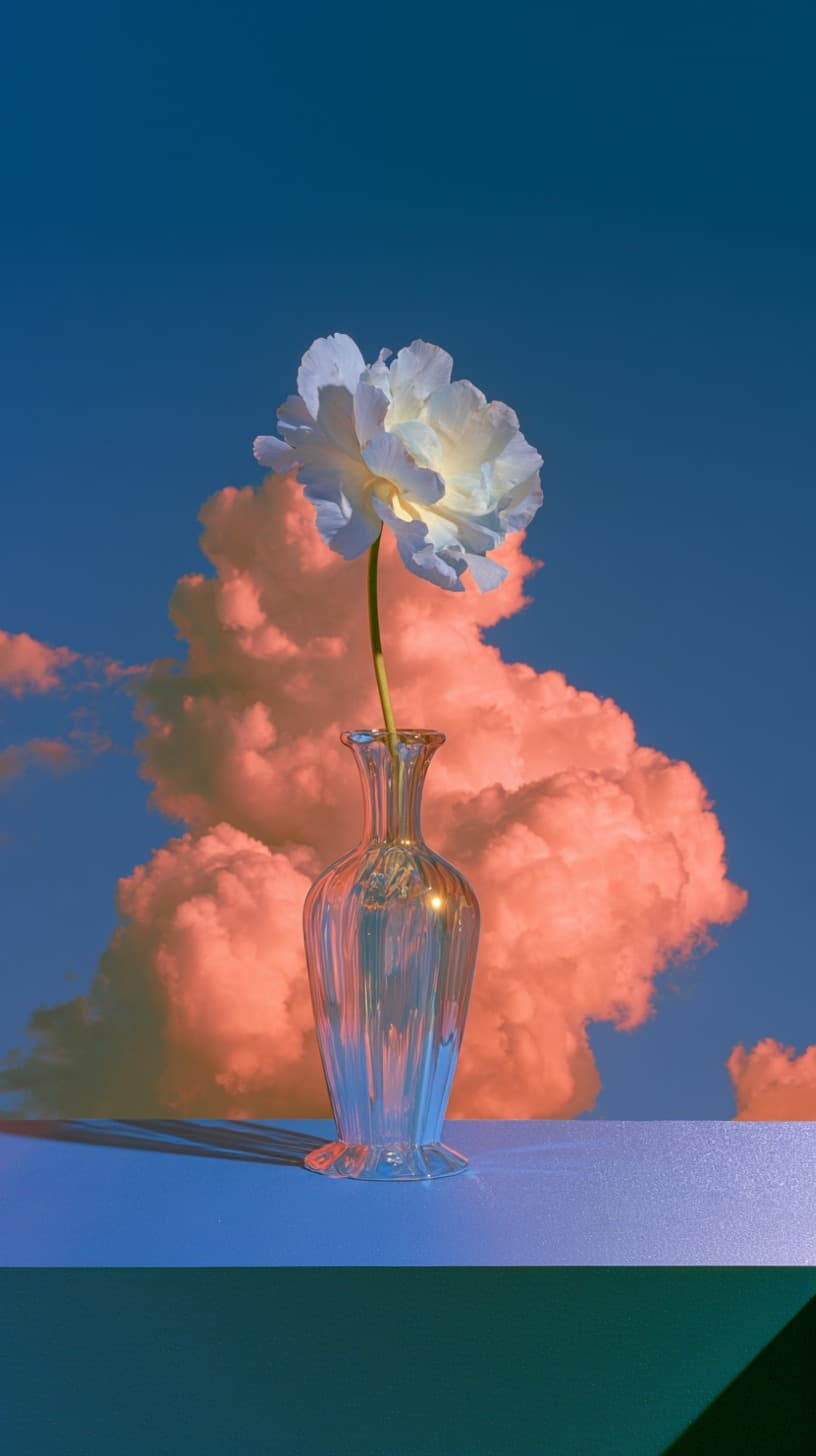Peony Against a Coral Cloud: flowers, clouds — AI-generated Concept Art image made with Midjourney