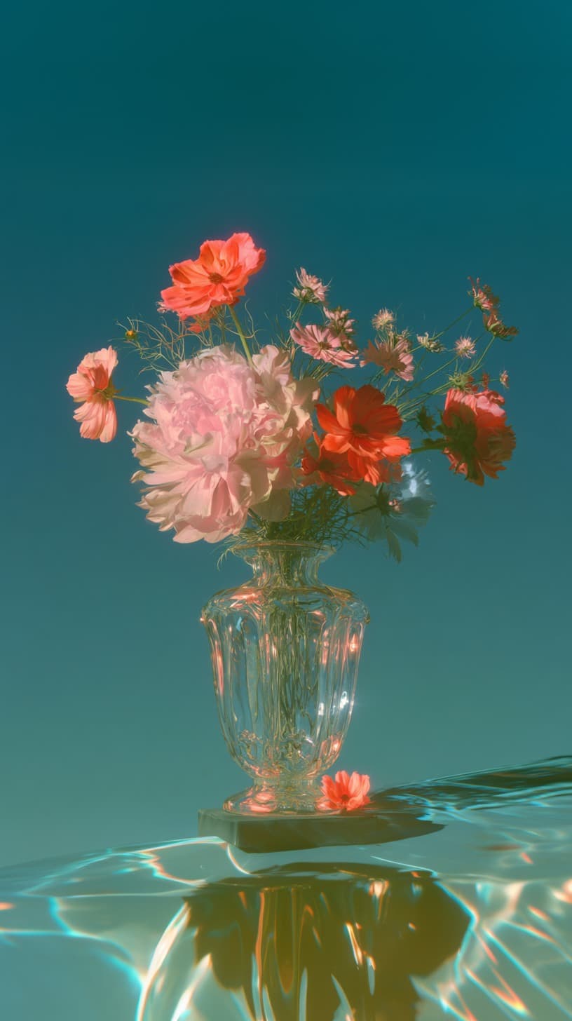 Bouquet on Still Water: flowers, surreal — AI-generated Concept Art image made with Midjourney