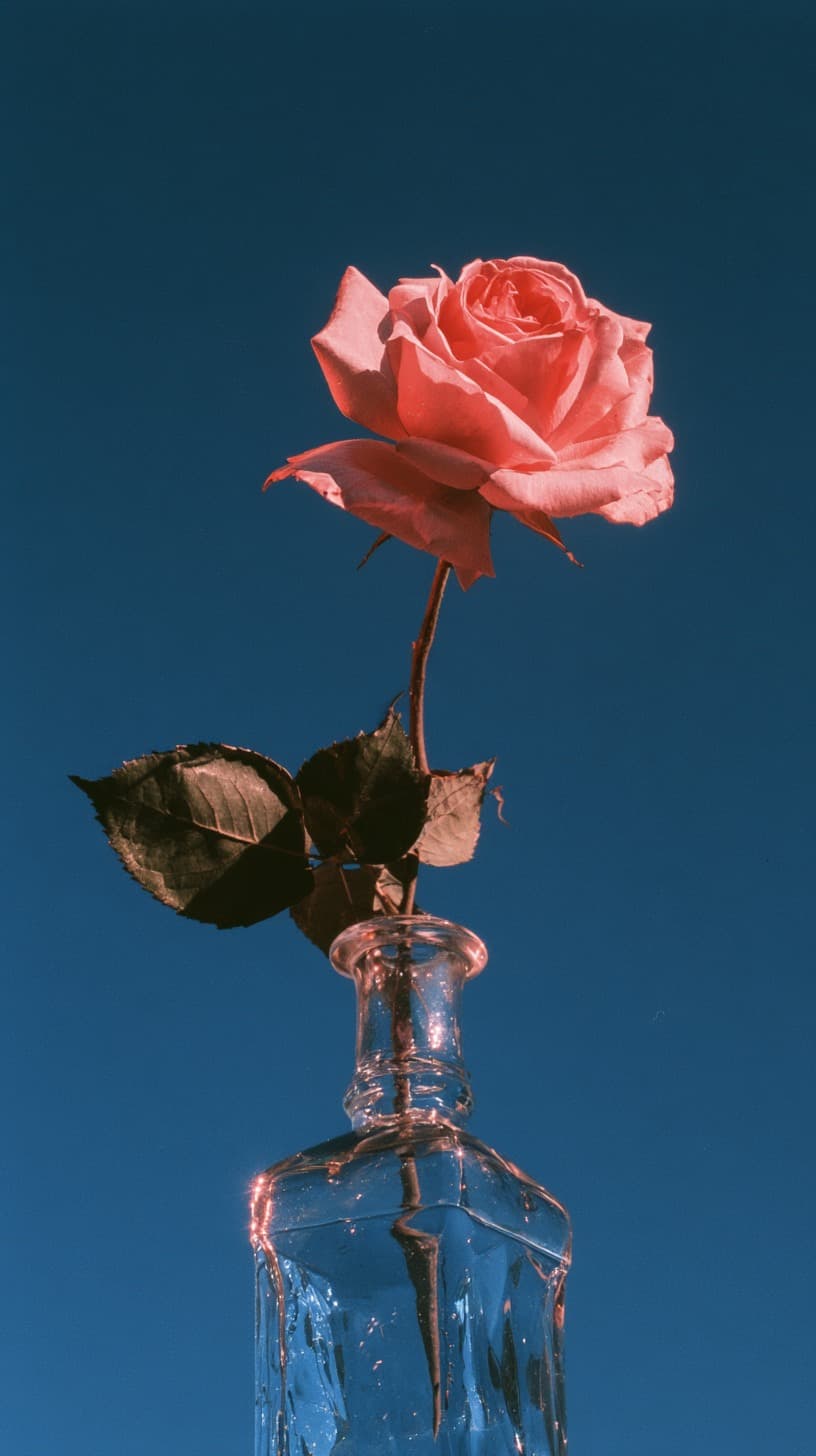 Coral Rose Against Deep Blue: flowers, rose — AI-generated Photorealistic image made with Midjourney